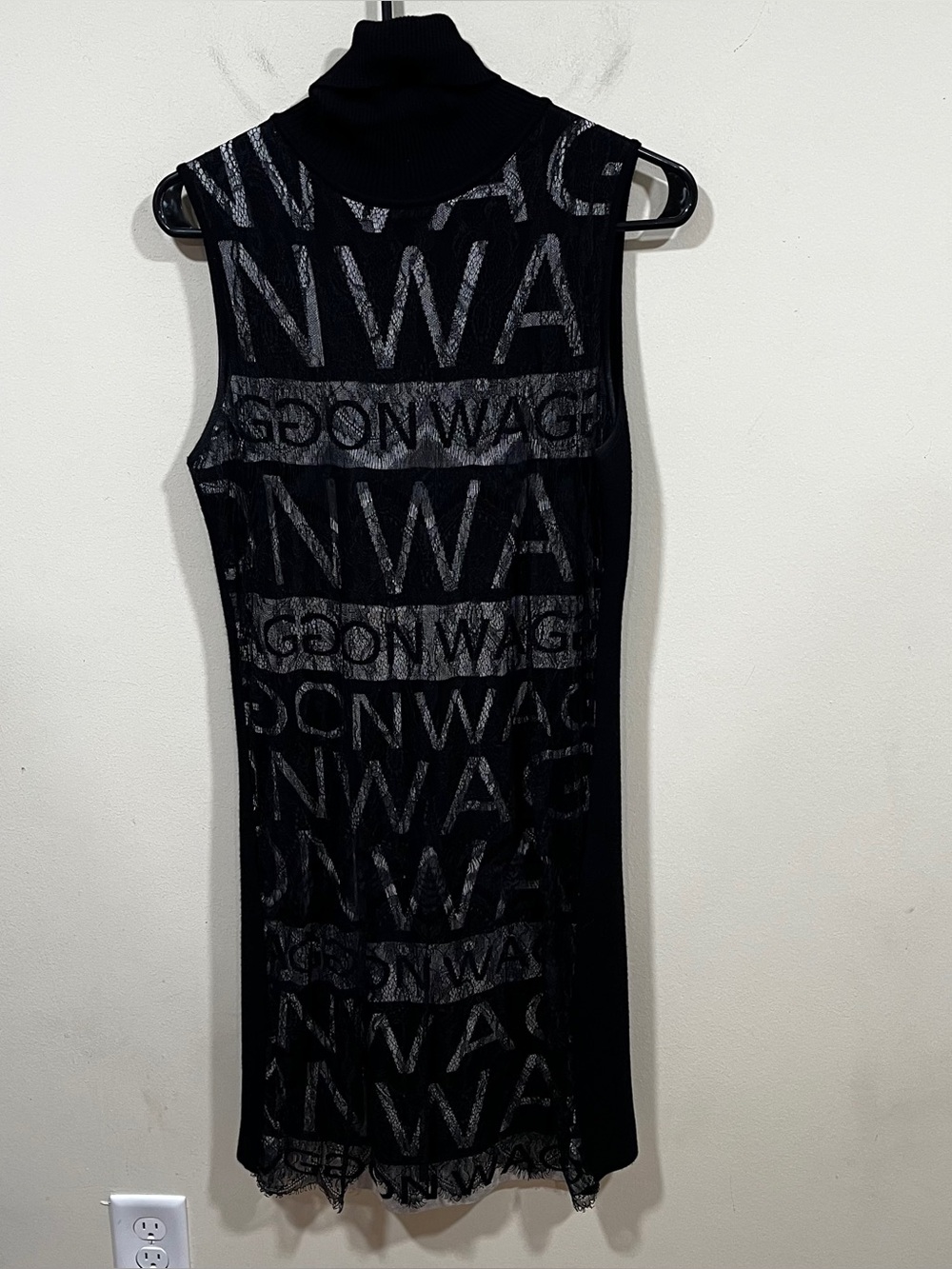 Waggon Paris sleeveless black turtleneck dress all-over logo monogram XL
